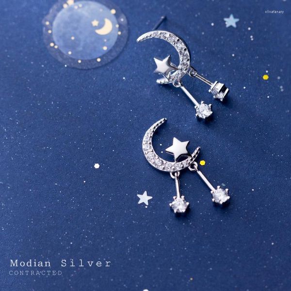 Серьги с грибами Modian Moon Stars Swing Циркон 925 Стерлинговые серебряные роскошные романтическая сьется для женщин рождественские украшения