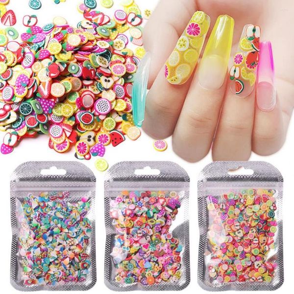 Decorações de arte na unha 1000pcs/set fatias Fruit Feather Shape Ultra Finper Polymer Clay Soft mixed mixed DIY Charms para presente