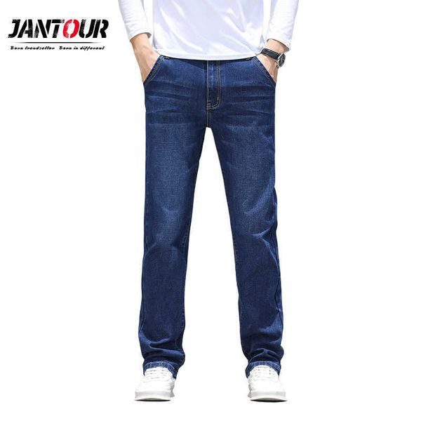 Herren Jeans Plus Größe 35 40 42 44 Männer Casual Jeans Klassische Mittlere Taille Gerade Baumwolle Blau Elastizität Männliche Denim Hosen Marke Hosen Z0315