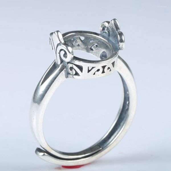 Anéis de cluster 925 STERLING SLATER VINTAGE Vintage Wedding semi -montagem Configurações de anel Fit 9x11mm Cabochon oval âmbar Opal Garnet Ajustável
