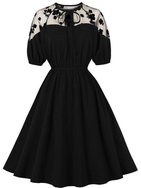 Vestidos casuais Mulheres Breve estilo Wiggle A-Line Summer Veja através do ombro Swing Swing Black Dress 50s Tunic Midi Vestidossual