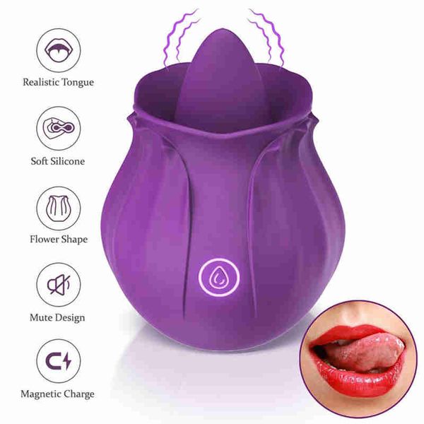 10 velocidade ROSE VIBRADOR ROSSAGEM MASSAGEM USB RECARGABLE O mamilo de clitóris orais lamber clitóris de clitóris de masturbação feminina brinquedos sexuais para mulheres