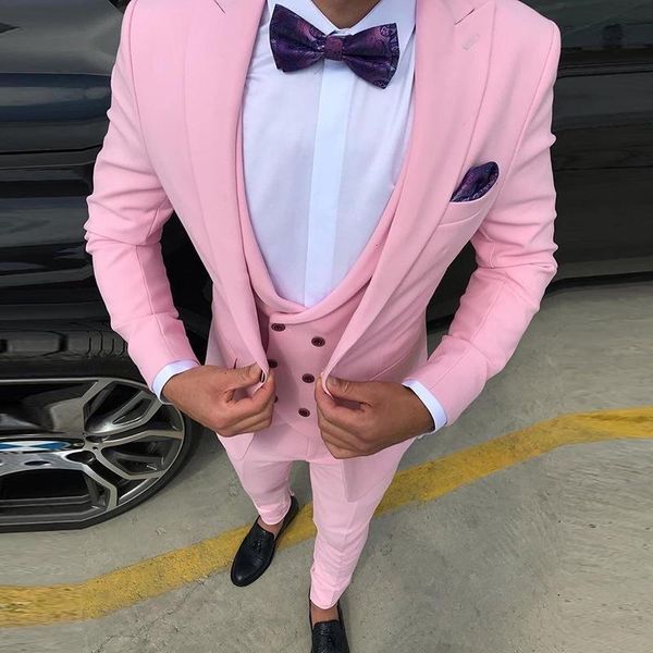 Erkek Suit Blazers açık pembe yeşil mavi adam homme yaka takan ince smokin damat takım elbise erkekler blazer üç parça