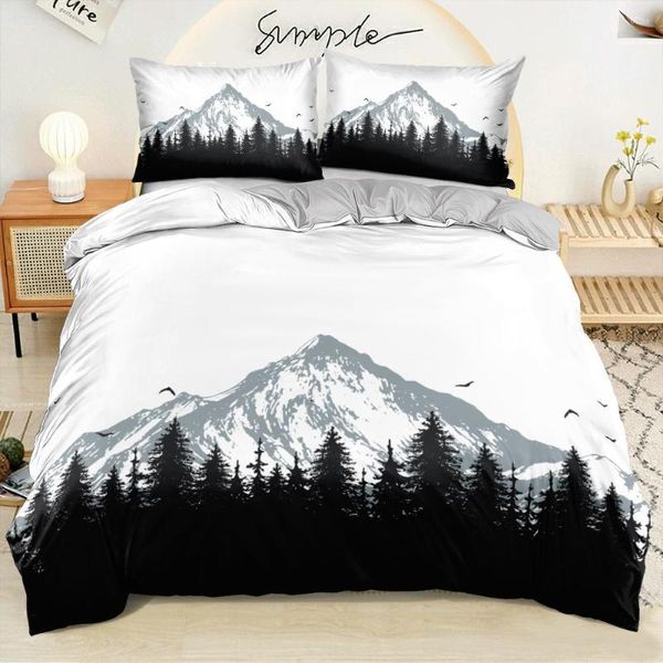 Bedding Sets 3D Grey Mountain Family Bed Linen Simples Consolador Full Double King Size 140x210cm Duvet/Quilt Capas Design personalizado