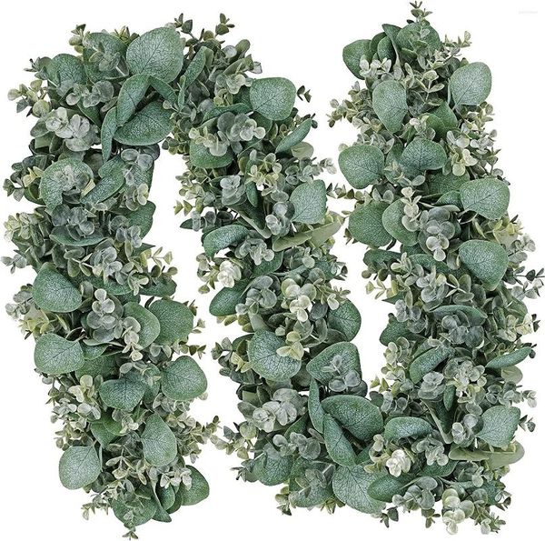 Fiori decorativi 6 'Lunghe finte foglie di eucalipto miste ghirlanda verde artificiale dollaro d'argento in grigio verde