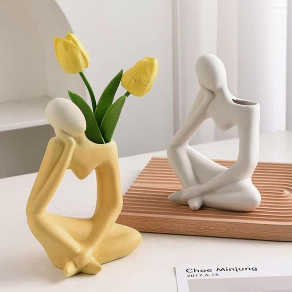 Vasi Pensatore Vaso Ceramica Contenitore per fiori Decorativo Desktop Figure Artigianato Decorazione multifunzionale per