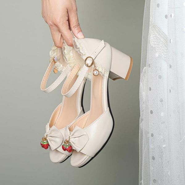 Scarpe eleganti tacchi estivi peep punta graziosa dolce bowtie sandali alti sandali da donna lolita piattaforma per matrimoni bloccano tacco da festa 2023