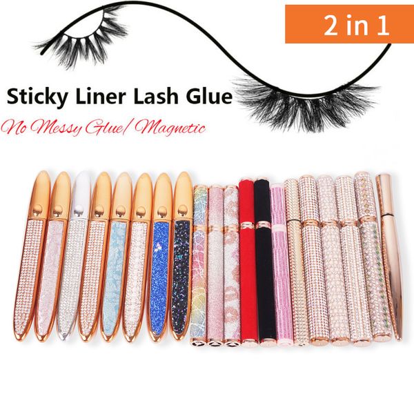 2-in-1 selbstklebender flüssiger Eyeliner-Stift für Wimpern, langlebig, ohne Kleber, nicht magnetisch, schnell trocknend, zum Aufkleben des Eyeliner-Stifts