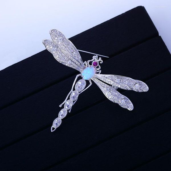 Broschen Schöne Libelle Brosche Künstlicher Opal Silber Farbe Pins Niedliches Tier Insekt Zirkon Schmuck Pin Broche Weihnachtsgeschenke