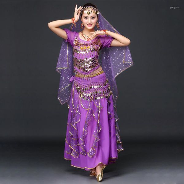 Stage Wear Halloween Women Dancewear Sari Set di costumi di danza del ventre Bollywood (il set include il velo della gonna della cintura superiore)