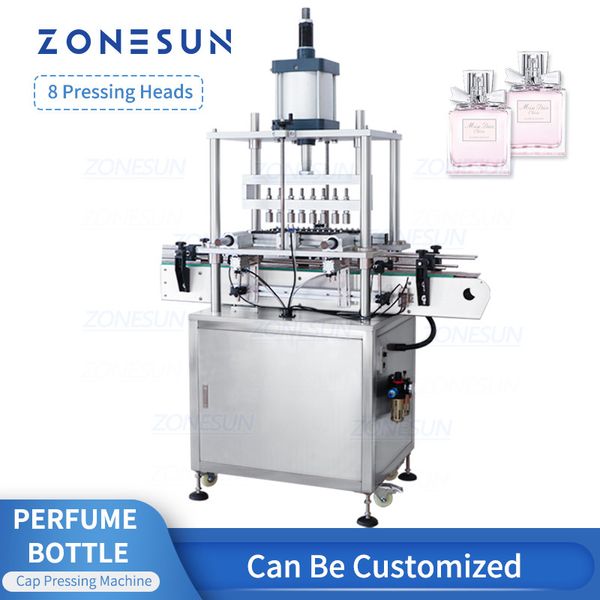 ZONESUN ZS-YG10 Tappatrice automatica per flacone di profumo 8 teste Vaso coperchio pressa con linea di produzione imballaggio trasportatore