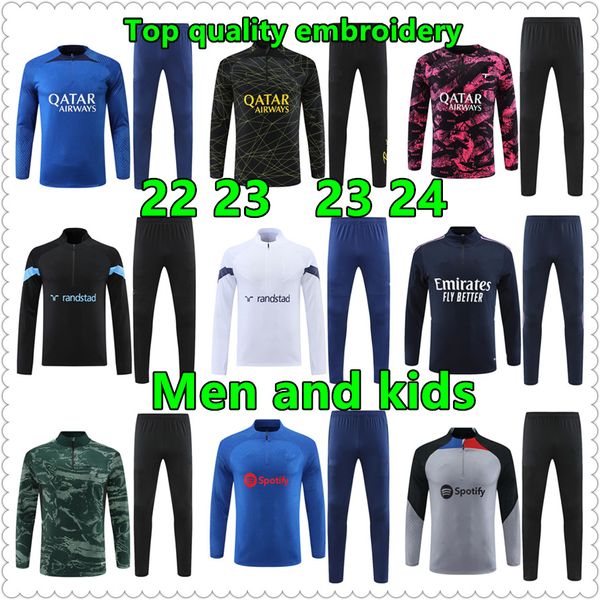 23 24 PSGS футбольный спортивный костюм Джерси Майо комплект 22 23 мужские и детские мужские футбольные майки тренировочные спортивные костюмы куртка Chandal Survetement Foot