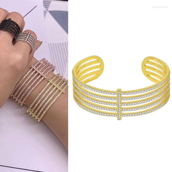 Bangle Bracciali a mano da donna per braccialetti con ciondoli per polsini in pietra naturale a 5 file gioielli in cristallo moda di lusso Dubai africana