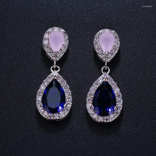 Brincos de garanhão Bettyue rosa e azul clássico de água em forma de água cúbica de zircônia de cristal jóias de casamento para noivas dama de honra