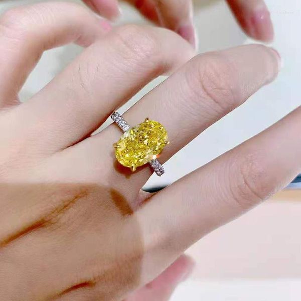 Кластерные кольца Anziw 3.5ct Желтое овальное срезы Классическое обручальное кольцо Двухцветное серебряное серебро блестящее годовщина свадьбы драгоценного камня