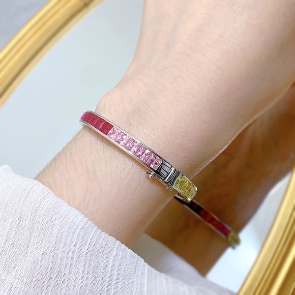 Pietre preziose con taglio principessa Bracciale con diamanti Braccialetti con fidanzamento per feste in argento sterling 925 Bracciali per donna Gioielli da sposa