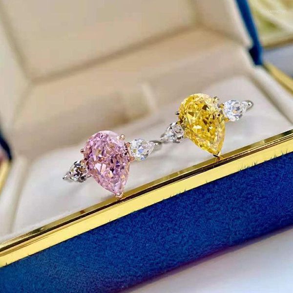 Ringos de cluster Anziw Three Stone 4,0ct Amarelo/Rosa noivado para mulheres STERLING SLATER GEMO