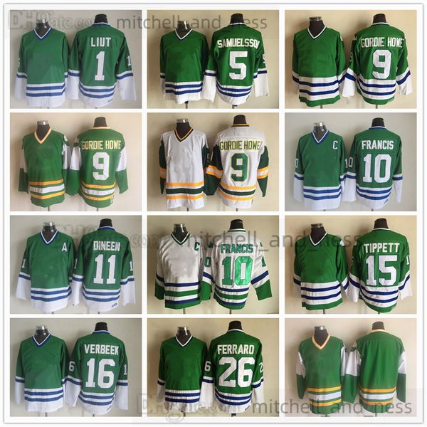 Film Vintage Hokey Jersey Retro CCM Nakış 11 Kevin Dineen 9 Gordie Howe 10 Ron Francis 1 Mike Liut 5 Ulf Samuelsson 15 Dave Tippett 16 Patrick Verbeek Formaları