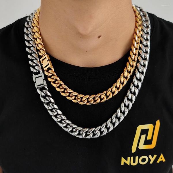 Ketten 14/16/18 mm Miami Cuban Link Kette für Männer 18 Karat vergoldeter Edelstahl Hip Hop Rapper Halskette
