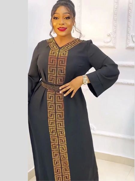 Abbigliamento etnico Africano Autunno Abaya Per le donne Abito islamico Dubai Diamanti neri Manica lunga Festa serale musulmana araba 230317
