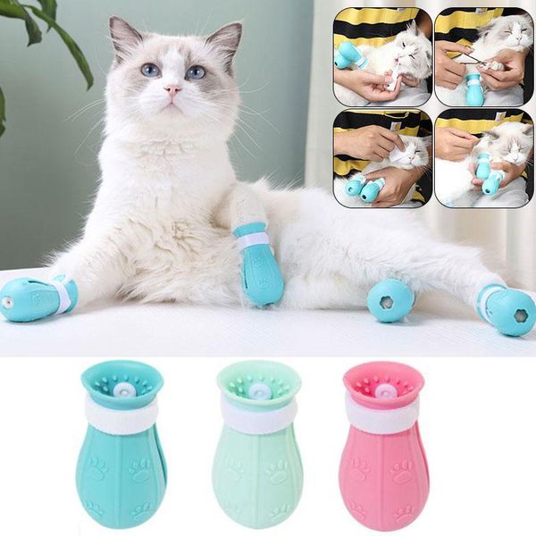 Costumi per gatti 4 pezzi Forniture per toelettatura in silicone Scarpe antigraffio per gatti Stivali per animali domestici regolabili Copri artiglio per il lavaggio del bagno Proteggi