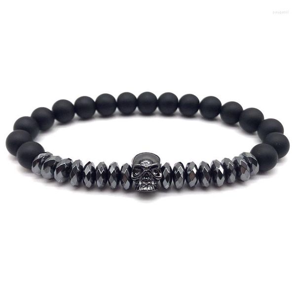 Strand 2023 bracciale teschio punk uomo 8mm ematite nera opaca fatta a mano con perline per regalo di gioielli di moda