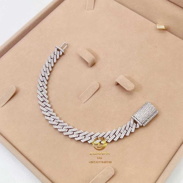 Armband Halskette Moissanit Pass Diamant Tester Großhandel Custom Bling Iced Out Damen Silber 925 10mm Cuban Link