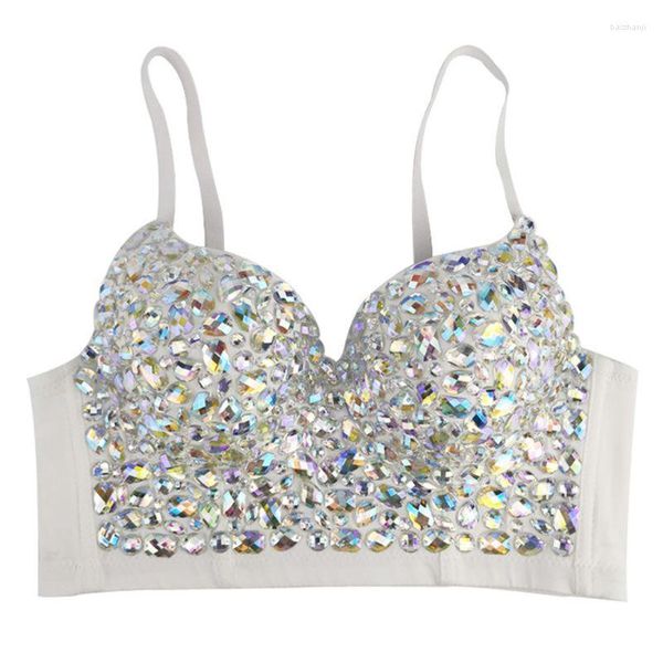 Canotte da donna Donna Sexy AB Strass colorati Bustier Crop Top Spaghetti Strap Push Up Gioielli Bralette Glitter Club Party Corsetto Reggiseno