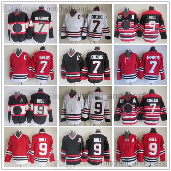 Film Vintage Hockey Jersey Retro CCM Stickerei 9 Bobby Hull Jersey 7 Tony Esposito 38 Ryan Hartman 61 Stanley Cup Rot Weiß Schwarz Trikots