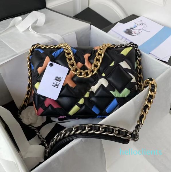 Canale 2023 nuova moda primavera/estate serie 19 borsa tessuto stampato arcobaleno tre colori patchwork di alta qualità