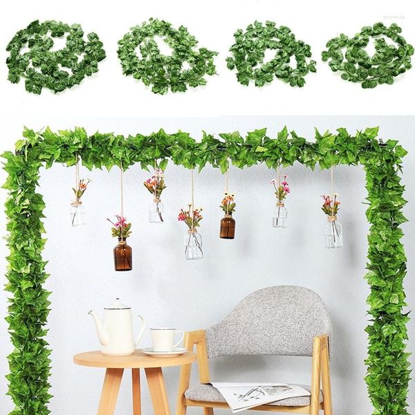 Dekorative Blumen 200 cm Künstliche Pflanzen Creeper Green Blatt Efeus Vine für Home Wedding Decor Großhandel DIY Hanging Girlande