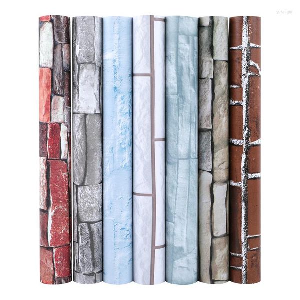 Papier peint 10m décor à la maison 3D rétro PVC Grain de bois papier peint épaissir brique pierre auto-adhésif salon chambre Stickers muraux