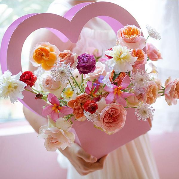 Geschenkverpackung Herz tragbares Blumenkasten Rosenpacktasche Bouquet Papierkorb Florist Verpackung Lieferungen Hochzeit Valentinstag