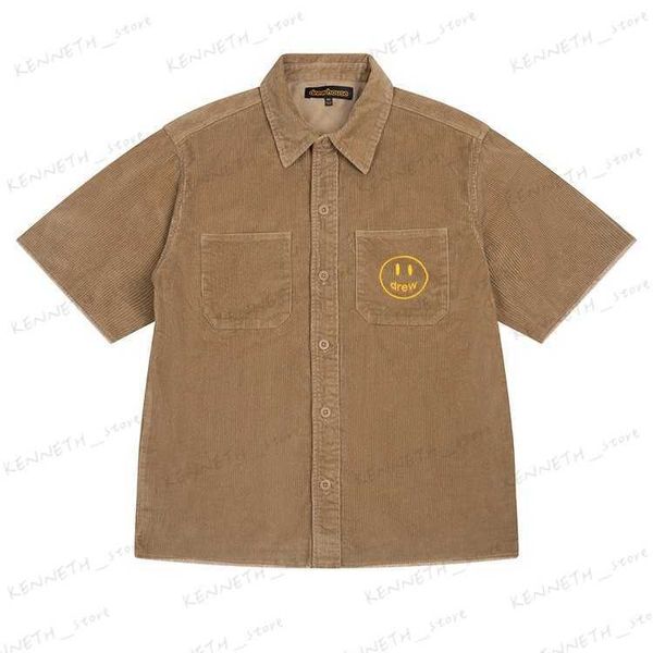 Camicie casual da uomo DREW Bieber's loose face sorridente lettere ricamate abiti da lavoro in velluto a coste a maniche corte per uomo T230317