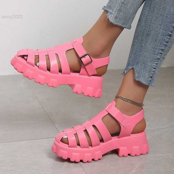 Sandalen Candy Color Mode Mädchen Sandalen Sommer Frauen 5,5 cm Plattform PU Leder Römische Pumps rutschfeste Strandschuhe Urlaub Reiseschuhe