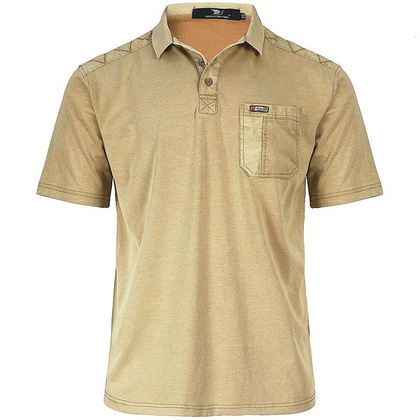 Polos masculinos de moda algodão grande bolso masculino camisetas pólo para homens designs de manchas de camisa de manga curta camiseta camiseta masculina roupas 902 230317