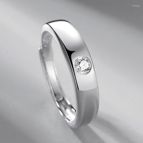 Anéis de casamento Simulação de cor prata Moissanite Zircon Ring Round Single Single 'Live Bouth Ajusta Jóias de moda simples