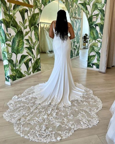 Abiti da sposa a sirena africana nigeriana per la sposa Taglie forti Applique in pizzo Cinghie senza spalline Cappella Treno Abiti da sposa in raso Custom Made Vestidos De Noiva