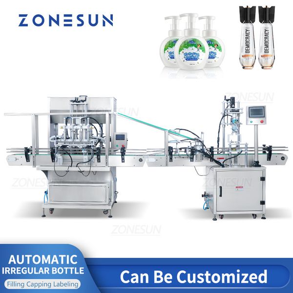 Zonesun ZS-FAL180A9 Máquina de enchimento e captura personalizada automática para ferrar a linha de embalagem em forma de abacaxi irregular em forma de abacaxi