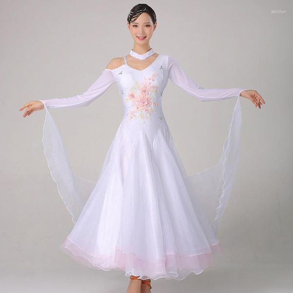 Stage Wear Women Ballroom Dance Competition Vestres Dresses Branco Stadard Slave Waltz Fringe lantejas