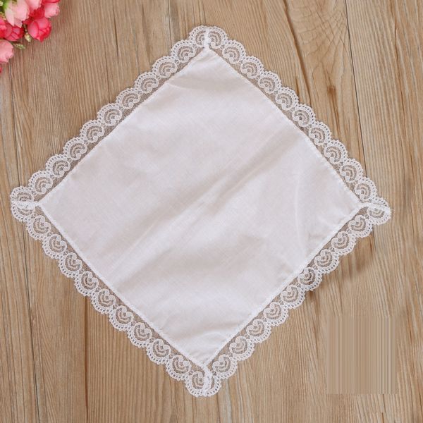 Decorazioni di nozze Bianco puro con pizzo Tinta unita Stampa fai-da-te Disegna fazzoletti Fazzoletti di cotone Fazzoletto da taschino 25X25 cm