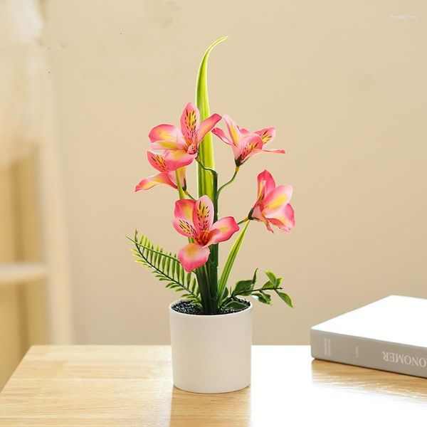 Flores decorativas Orquídeas de borboleta artificial Bonsai Flower Flow With Pot Home Table Decoration in for Decor