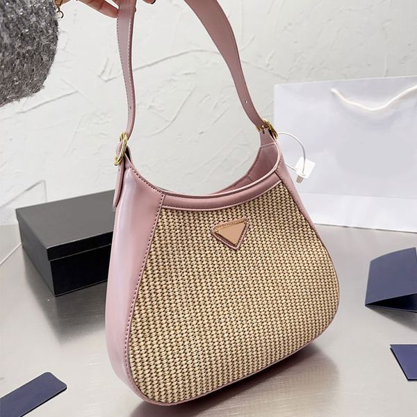 Pochette Hobo Borse da donna Portafoglio a spalla ascellare di paglia Triangolo Hardware Patchwork in pelle pianura Borse ascellari Fashion Lady Borse all'ingrosso Borsa