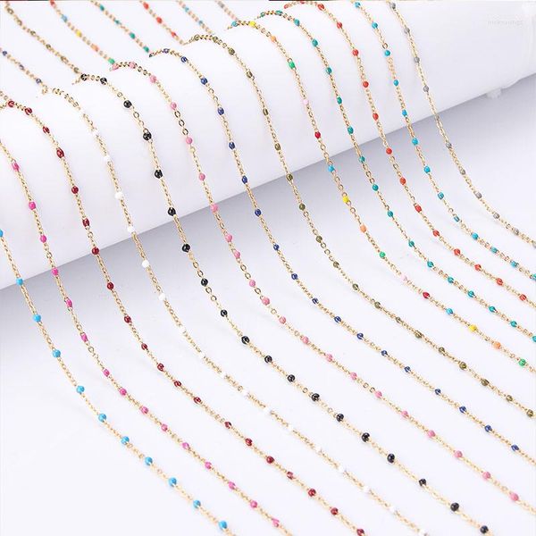 Ketten SAUVOO Edelstahl Mehrfarbige Perlenkette Halsketten Schmuck Link Emaille Frauen Halsband Großhandel Geschenke für Damen