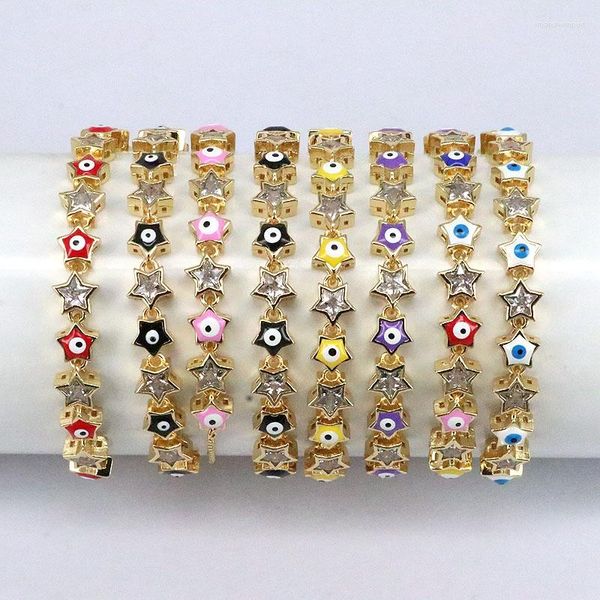 CHARM BRACELETS 6 PCS Altın Kaplama Türk Gözleri Emaye Çok renkli kristal zirkon CZ Mikro Pave Yıldız Bağlantı Zinciri Kadınlar için