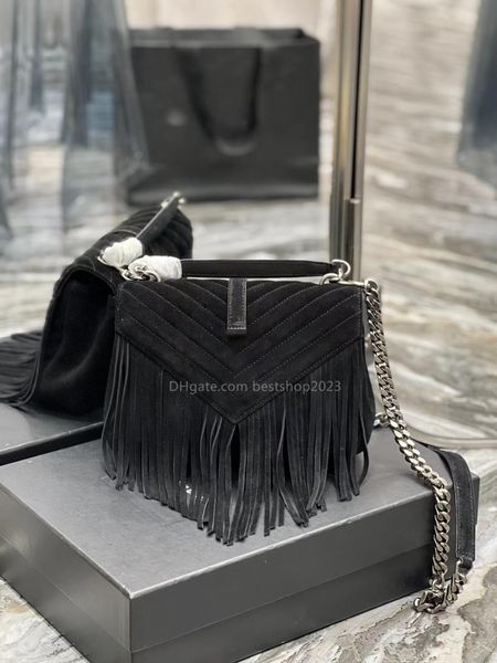 Moda Bolsa Bolsa de ombro de Tassel Bag Bag Bag Bag Messenger Bag Photography Gods Party diariamente com couro fosco preto / cinza / amarelo 24 * 17 * 6cm