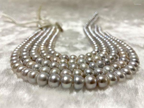 Catene Grigio 8-9mm Collana Di Perle Coltivate D'acqua Dolce Per Donna Con Chiusura In Argento 925 E Qualità