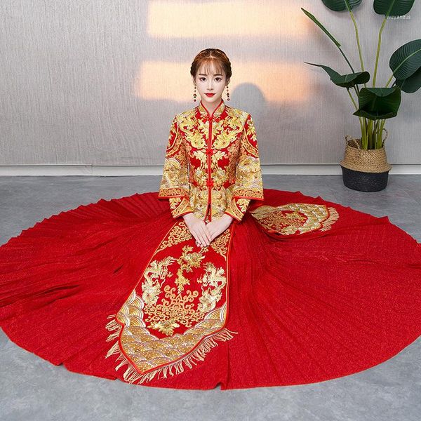Этническая одежда высококачественная традиционное китайское свадебное платье Длинное чингсам ручной вышив