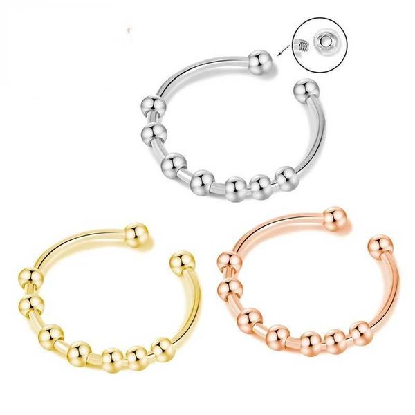 Anelli a fascia Ruota liberamente Anello anti-stress per ansia Donna Acciaio inossidabile regolabile Perline fai da te Spinner Anello Fidget Anillo Ansiedad G230317