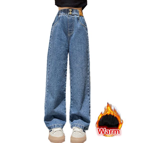 Jeans Jeans adolescentes jeans com lã outono de inverno de inverno moda infantil calça de jeans de perna larga calça calças escolares de jeans 230317